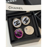 18K CC White & Purple Round Earrings