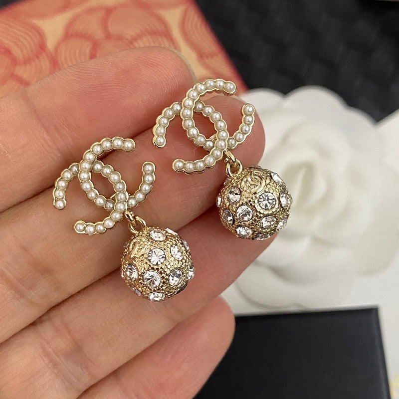 18K CC Drop Diamond Earrings