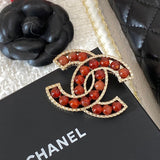 18K CC Red & Brown Pearl Gold Brooch