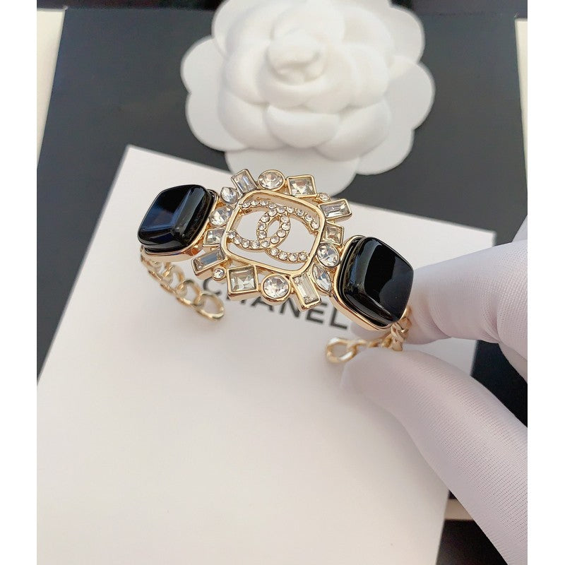 18K CC Black Crystal Cuff Bracelet