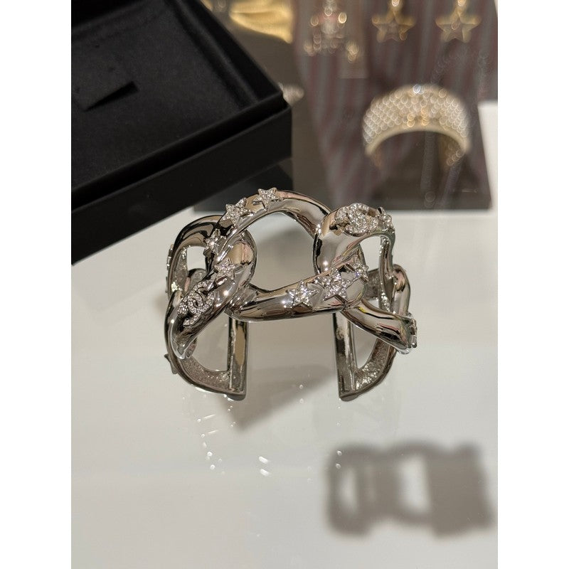 18K CC 25S Diamond Star Wide Gold Bracelet