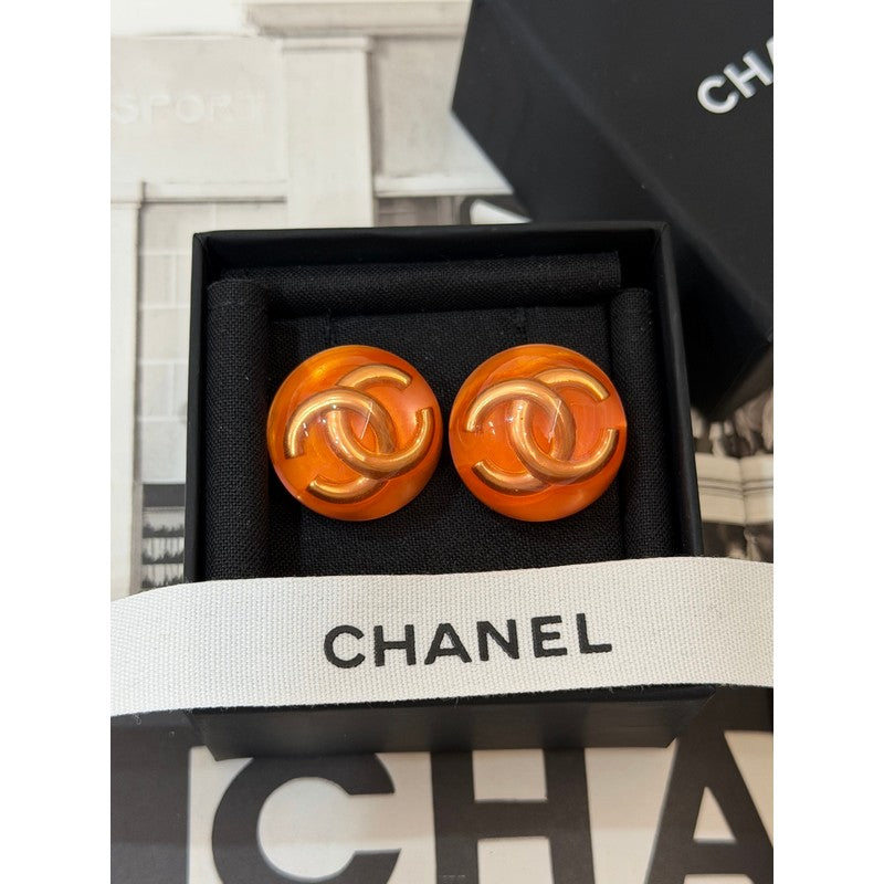 18K CC Orange & Red Crystal Round Earrings
