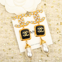 18K CC Long Pearl Pendant Earrings