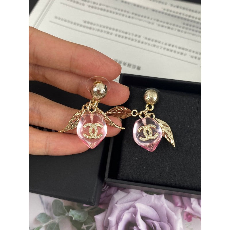 18K CC Pink Peach Gold Earrings
