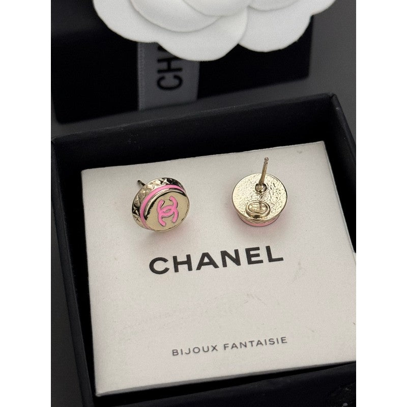 18K CC Black & Pink Gold Button Earrings