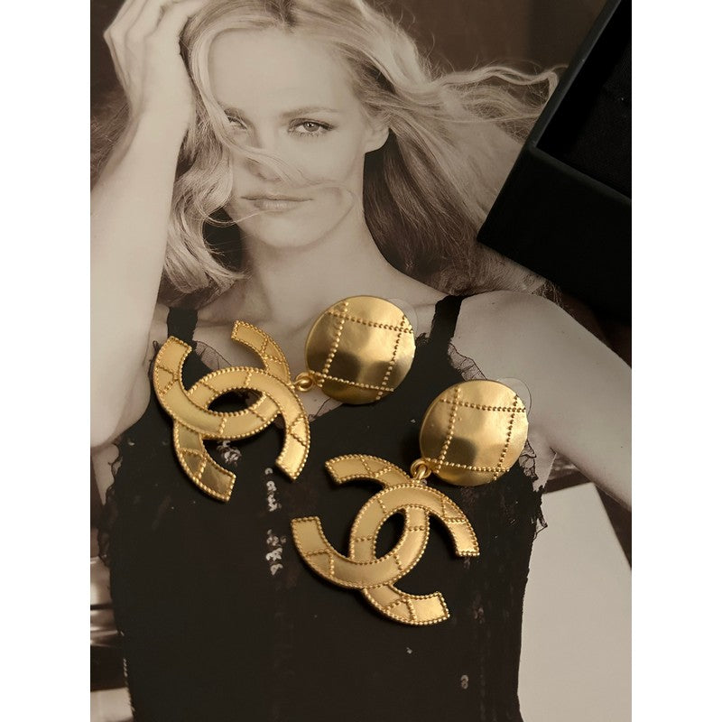 18K CC Gold Pendant Earrings