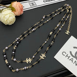 18K CC Black Pearls Long Necklace