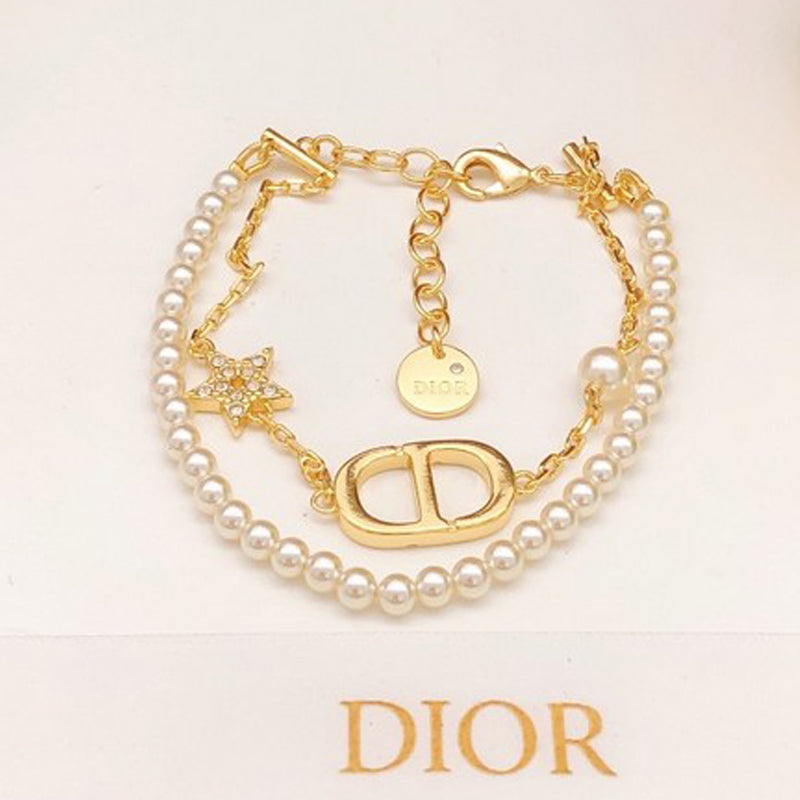 18K CD Pearls Gold Chain Bracelet