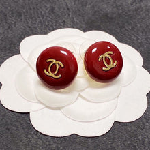 18K CC Wine Red Round Earrings