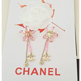 18K CC Pink Crystal Flower Gold Earrings