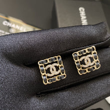 18K CC Square Leather Earrings