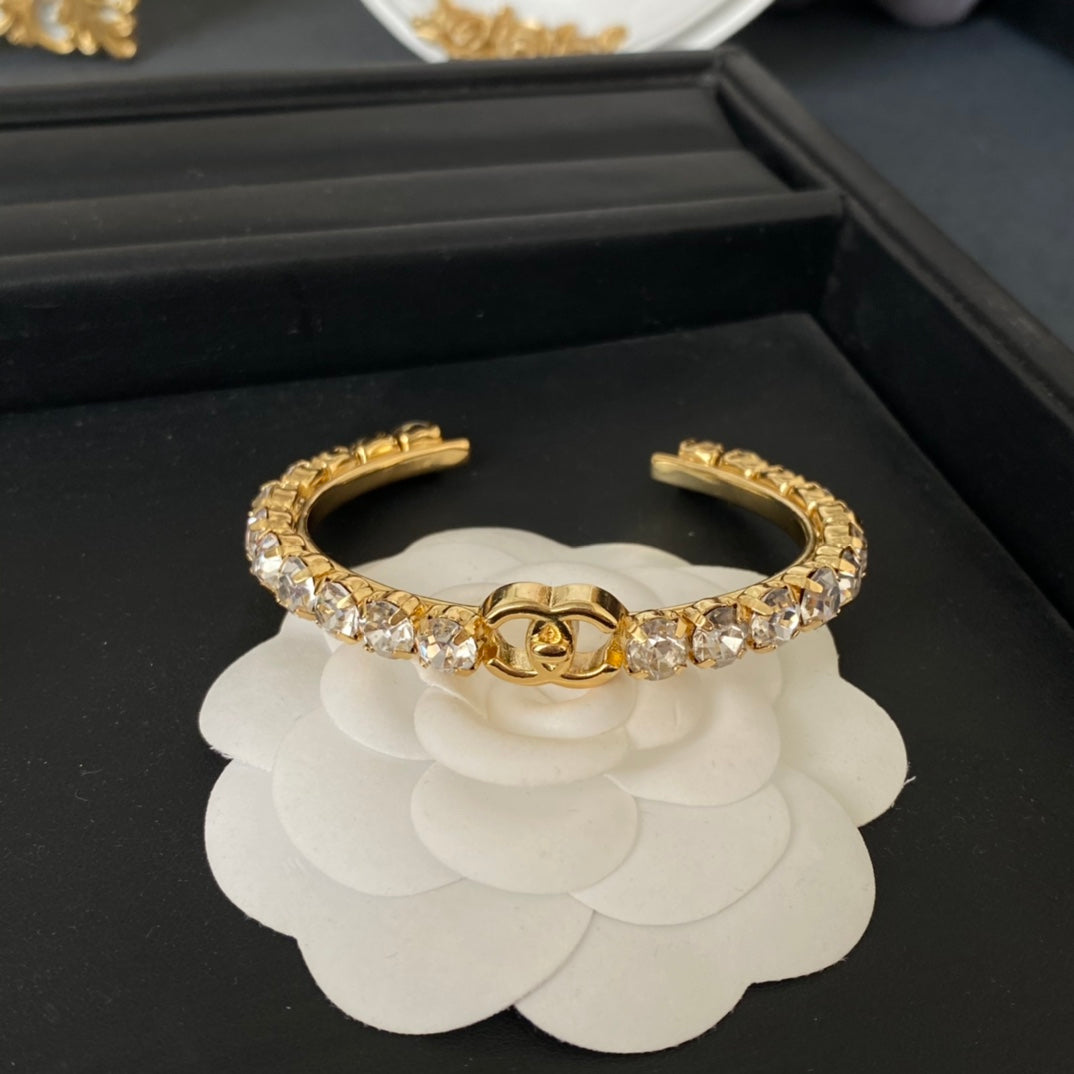 18K CC Crystal Open Cuff Bracelet