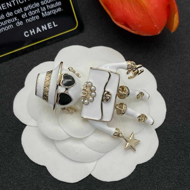 18K CC Robot Gabrielle Doll White Brooch