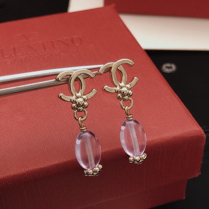 18K CC Purple Crystal Drop Earrings