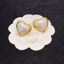 18K CHANEL CC Heart Pearl Earrings