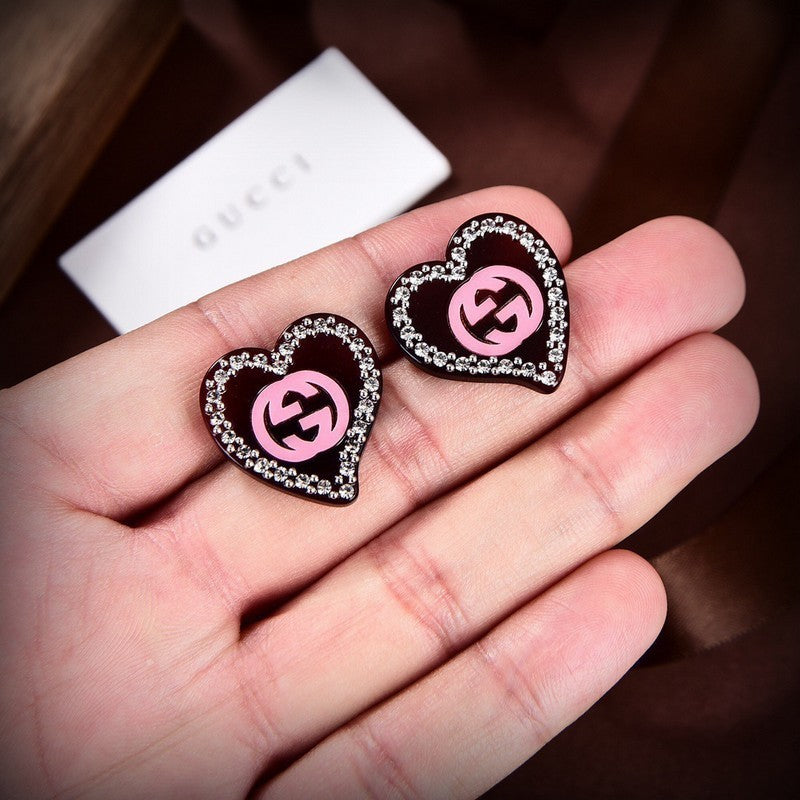 18K GG Pink Heart Earrings