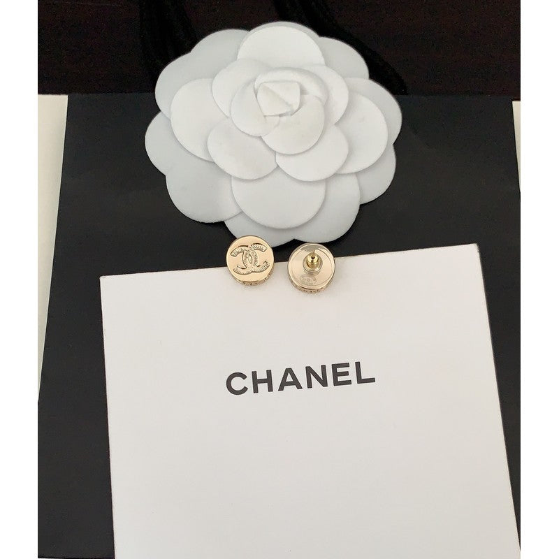 18K CC Gold Button Earrings