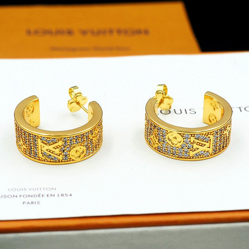18K Louis Pave Diamond Hoop Earrings