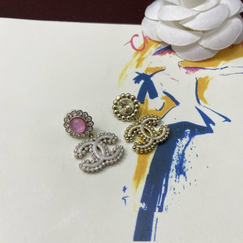 18K CC Pink Crystal Pave Diamond Earrings