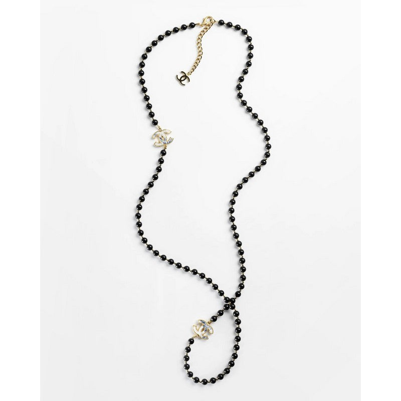 18K CC 23A Black Bead Long Necklace