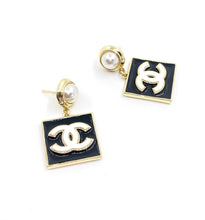 18K CC Square Pearl Pendant Earrings