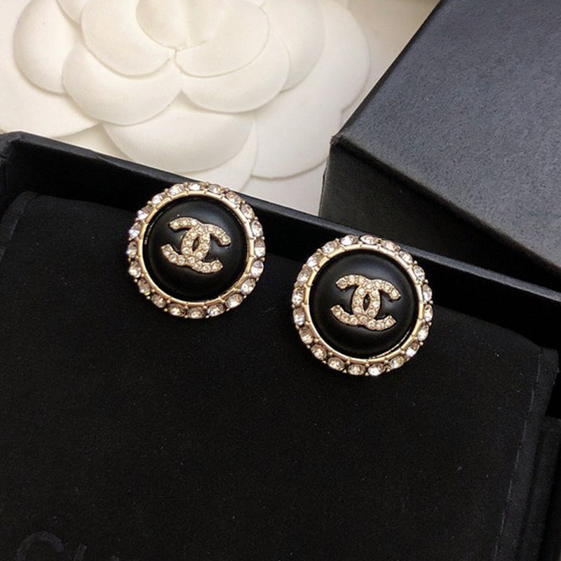 18K CC Black Gold Diamond Earrings