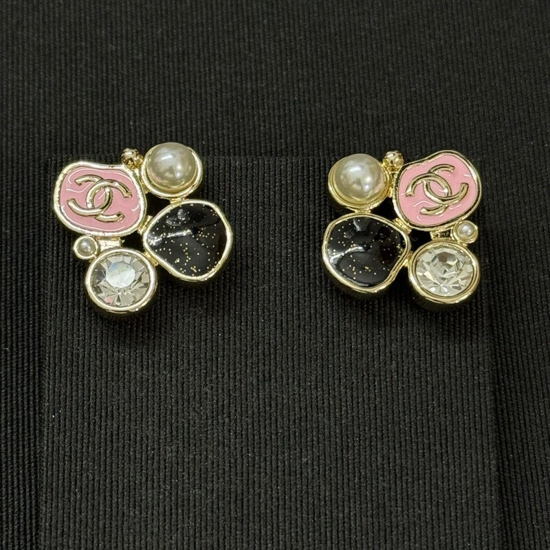 18K CC Black & Pink Crystal Earrings