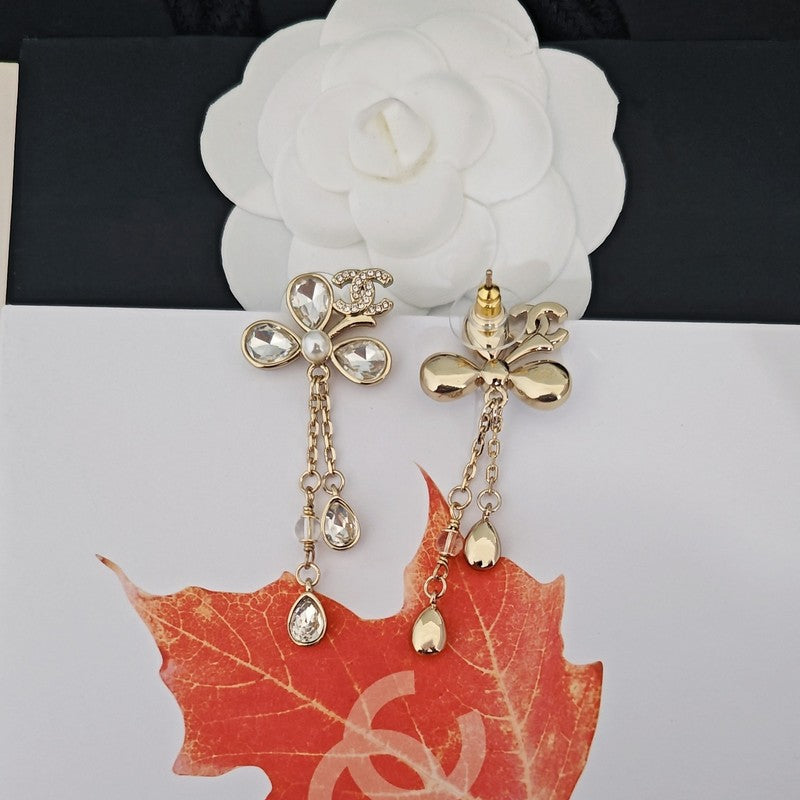 18K CC Crystal Gold Pendant Earrings