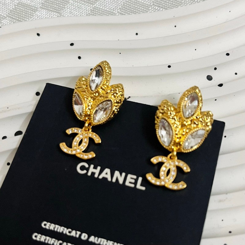 18K CC Crystal Flower Earrings