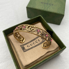 18K Gucci GG Red Crystal Flower Cuff Bracelet