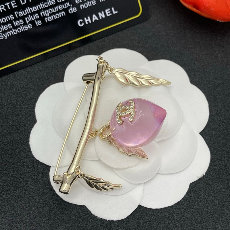 18K CC Pink Crystal Heart Brooch