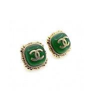 18K CC Green Square Earrings