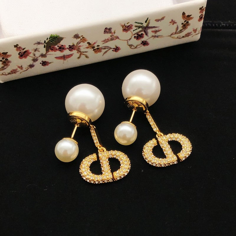 18K CD Pave Diamond Pearl Earrings