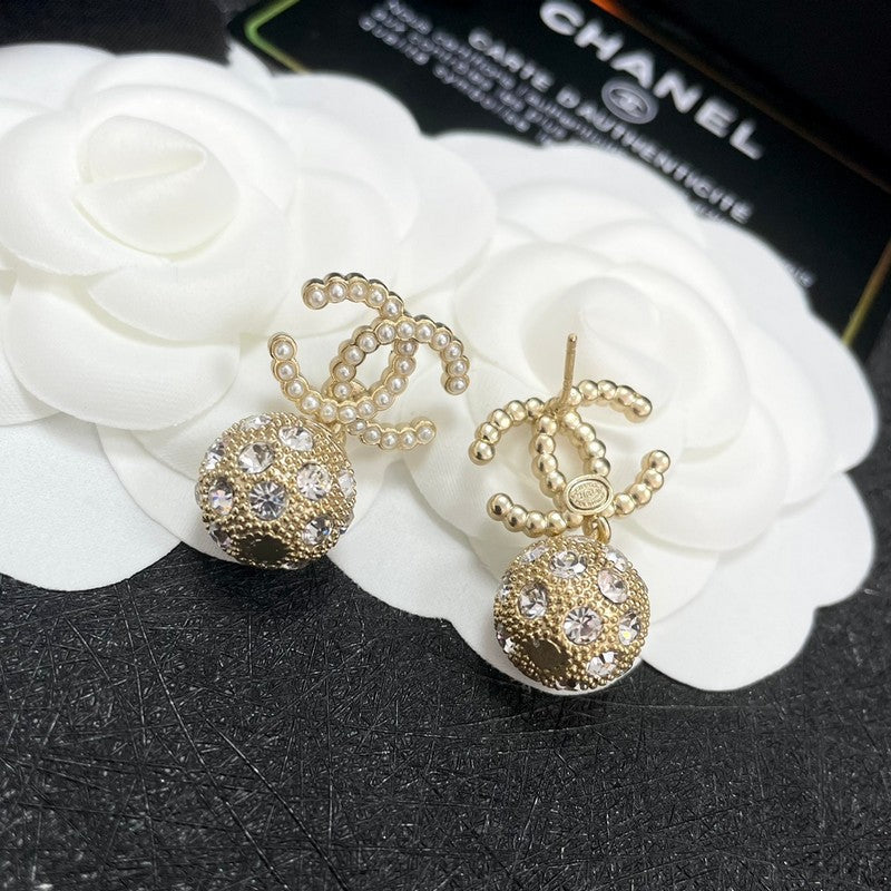 18K CC Gold Diamond Ball Earrings