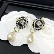 18K CC Pearl Pendant Earrings