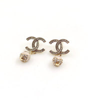 18K CC Pearl Pendant Earrings