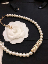 18K CC Scripe Pearls Chain Necklace