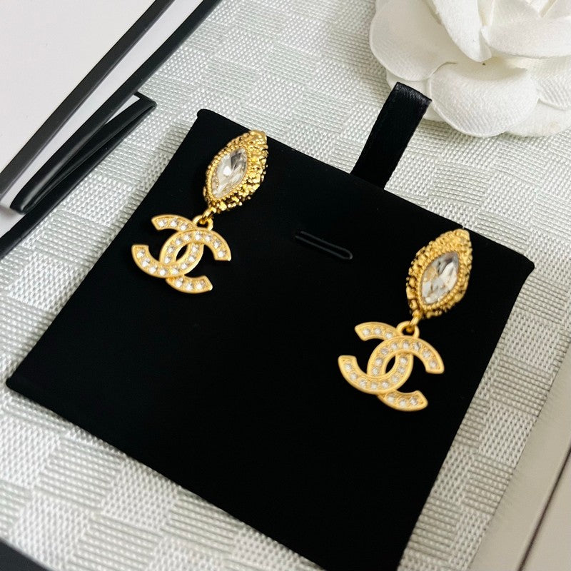 18K CC Crystal Gold Earrings