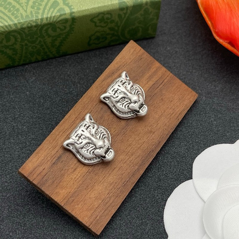 18K GG Tiger Head Gold Earrings