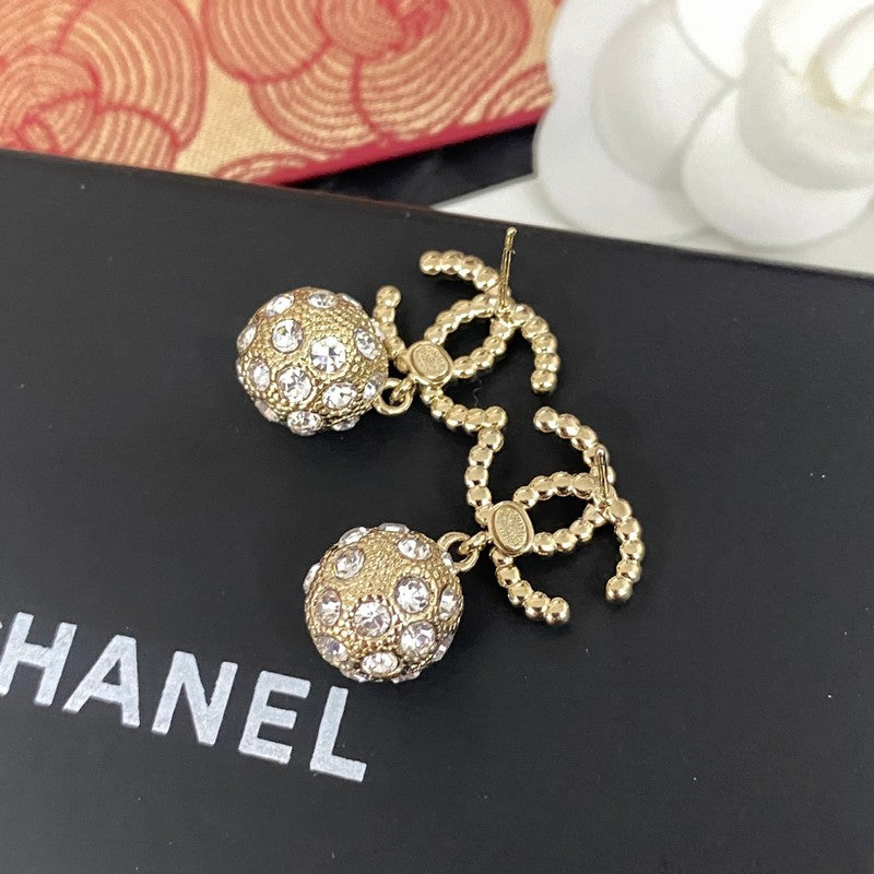 18K CC Drop Diamond Earrings