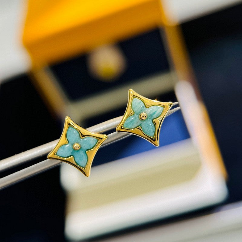 18K Louis Blue Color Blossom BB Star Earrings