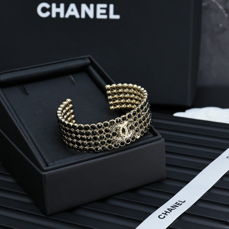 18K CC Black Crystal Wide Cuff Bracelet