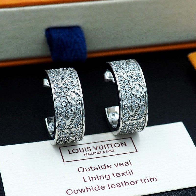 18K Louis Pave Diamond Hoop Earrings