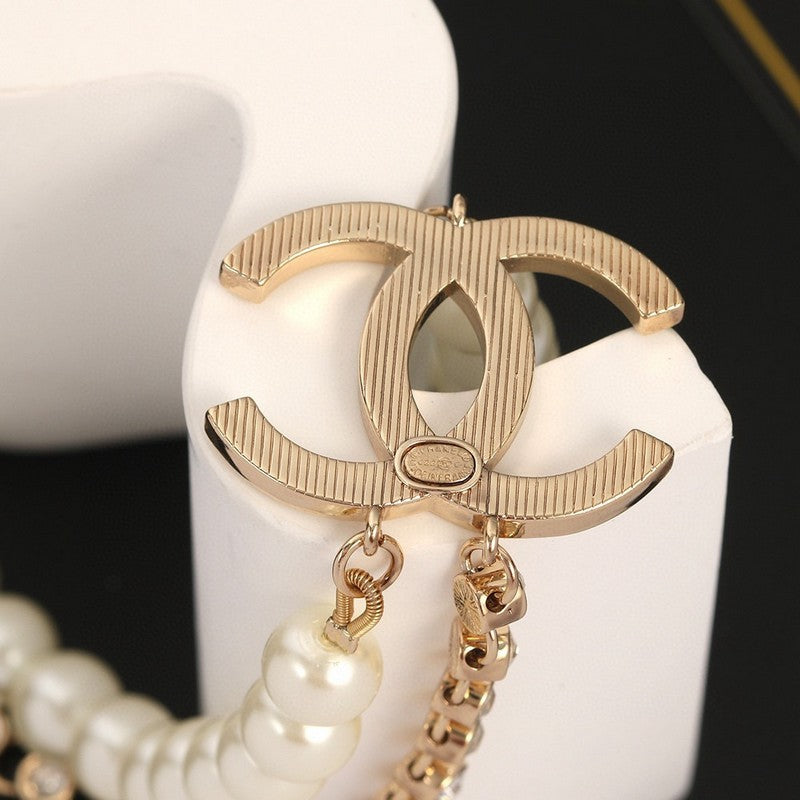 18K CC Double Chain Pearls Necklace