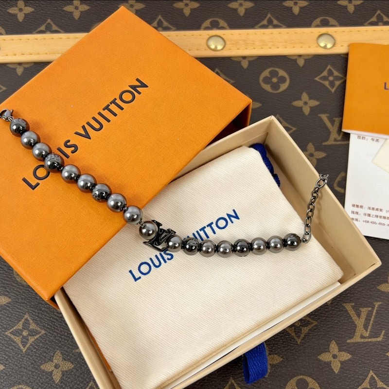 18K Louis Monogram Pearls Black Bracelet