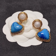 18k CHANEL CC Blue Heart Pearl Earrings