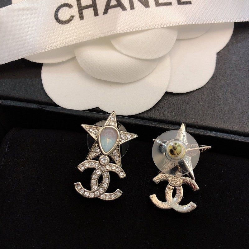 18K CC Diamond Star Gold Earrings