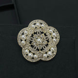 18K CC Camellia Diamond Pearl Brooch