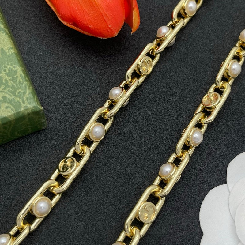 18K GG Gold Pearl Chain Necklace