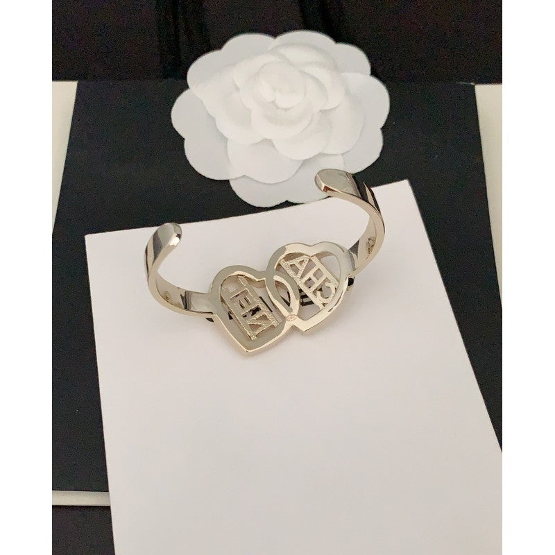 18K CC Diamond Heart Cuff Bracelet